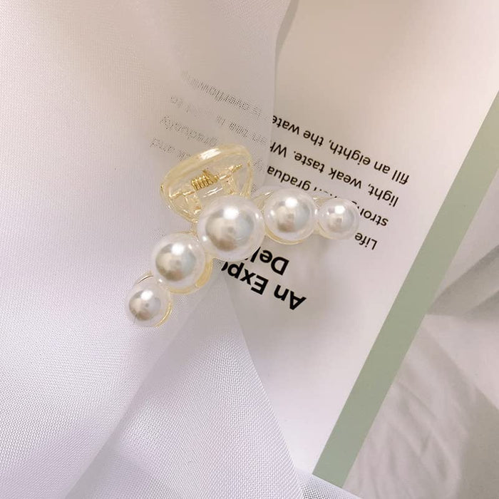 3Pcs Hair Claw Clips for Women,Pearl Jaw Clips, Hair Claw Clamps Champagne Pearl Hair Barrettes Hair Clips Pins Ties Hair Medium Small Non Slip Clips Hair Accessories for Women and Girls