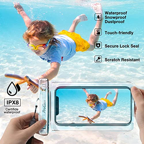 ProCase Waterproof Phone Pouch Case Dry Bag for iPhone 16 15 14 13 Pro Max Mini 12 11 Pro Max XR XS X 8 7 6S Plus, Galaxy S23 S22 S21 Note Pixel Up to 7", Cruise Essentials -2Pack, Clear