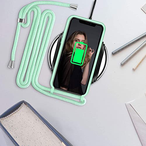 KASTWAVE 6.1 inch Crossbody Case Compatible with iPhone 12/12 Pro, Mint Green, Scratch Resistant and Bumps TPU Material Phone Mobile Cover Neck Cord Lanyard Strap