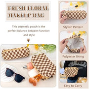 ZLFSRQ 3Pcs Checkered Makeup Bag for Women Large Cosmetic Bag Set Travel Toiletry Bag Makeup Pouch Bag for Purse Pink Zipper Storage Bag Organizer Cute Small Aesthetic Girls Car Essentials Bag