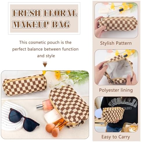 ZLFSRQ 3Pcs Checkered Makeup Bag for Women Large Cosmetic Bag Set Travel Toiletry Bag Makeup Pouch Bag for Purse Pink Zipper Storage Bag Organizer Cute Small Aesthetic Girls Car Essentials Bag