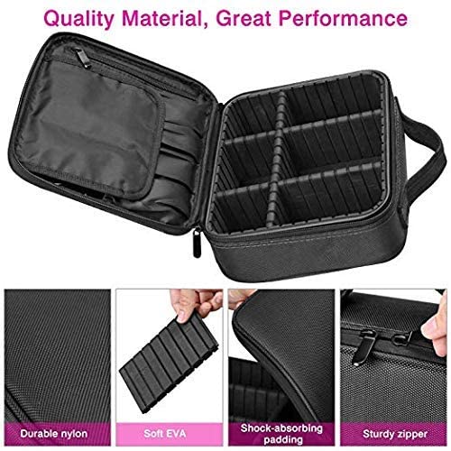 Onesea Travel Makeup Case, Cosmetic Organizer Bag Makeup Train Case With Compartment Makeup Bursh Set Storage Bag (Black)