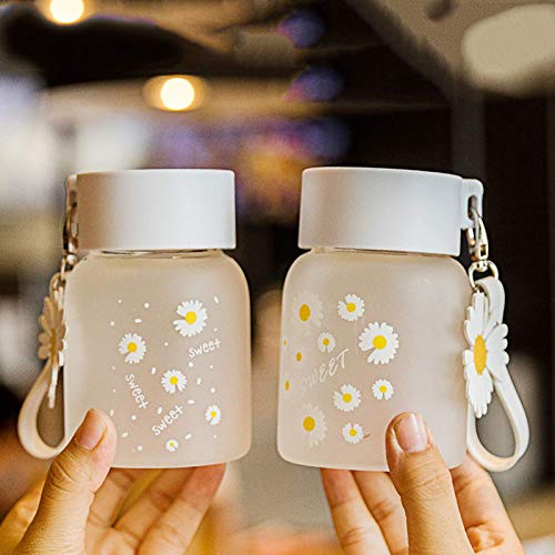 ELECDON Glass Water Bottle, 350ml/12oz Cute Clear Water Bottle for Women&Girls Water Bottle for Teen Girl Portable Water Bottle Mini Glass Water Bottle (Four Flowers)