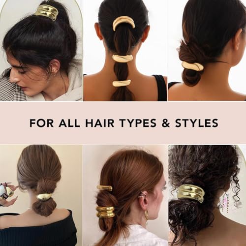 4PCS Metal Hair Ties,Metal Geometric Elastic Hair Ties,Ponytail Hair Cuff,Gold Hair Ties,Gold Hair Cuff Wrap Hair Ties for Thick Hair Gold Ponytail Cuff Elastic Hair Ties for Women Hair Accessories