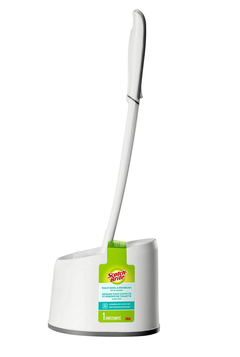 Scotch-Brite Holder set (with Holder) Toilet Bowl & Rim Brush, 1 Set/pack | Cleaning Brush with Long Handle | Discreet Washroom Cleaner| Compact Round Design | Clears Clogged Toilets and drains