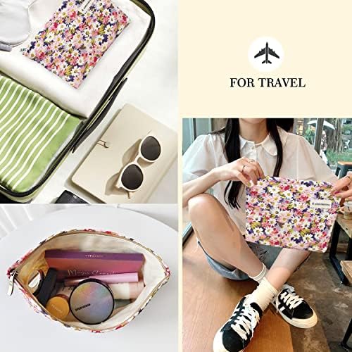 STARDW Flower Cosmetic Bags Makeup Bags for Women and Girls,Travel Makeup Bag Large Capacity Canvas Makeup Bag,Makeup Organizer Bag Zipper Pouch, Embossed pink, Large Capacity Aesthetic Makeup Bags