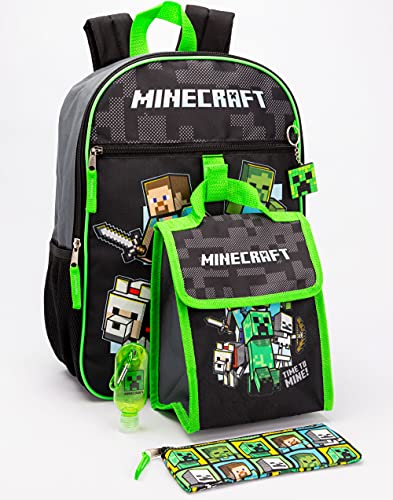 Minecraft Kids School Backpack and Lunch Box 5 Pieces One Size, Black, One Size, Black, One Size, Black, Taille unique