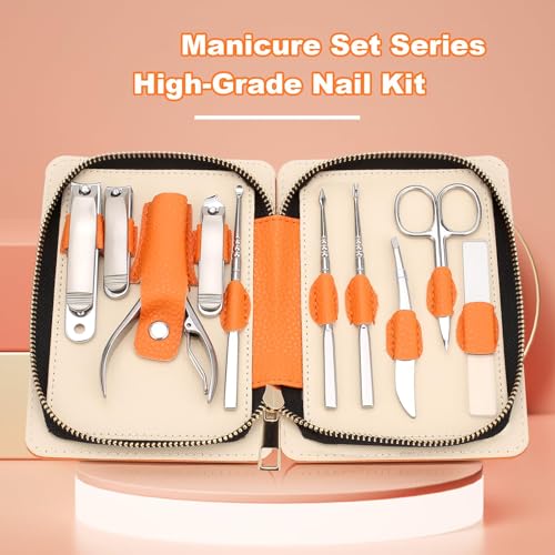 NALACAL Professional Manicure Set for Adult,10-in-1 High-Grade Nail Cutter Ingrown Toenail Clippers Pedicure with Leather Travel Case.Heavy-Duty Stainless Steel Nail Care Grooming Kit.