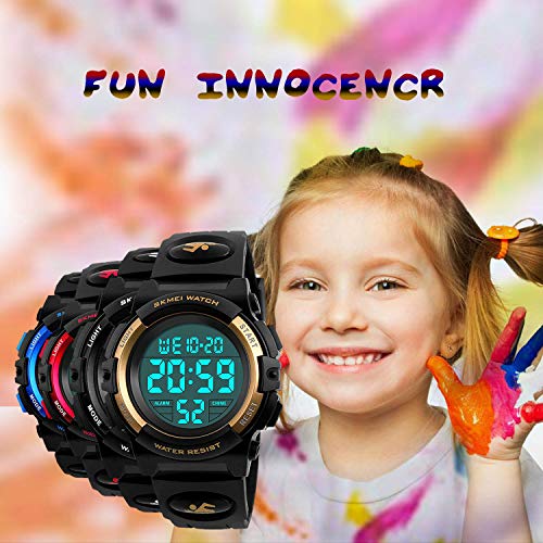cofuo Kids Digital Sports Watch for Boys Girls, Boy Waterproof Casual Electronic Analog Quartz 7 Colorful Led Watches with Alarm Stopwatch Silicone Band Luminous Wristatches