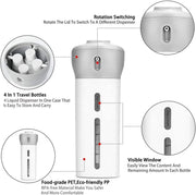 4 in 1 Travel Dispenser, Refillable Leak-Proof Kit with 4 Bottles, BPA-Free Containers for Shampoo & Conditioner, Portable Set for Toiletries