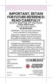 Mamas & Papas Carrycot Mattress for Ocarro & Flip XT3 Carrycots (700x310x40mm)