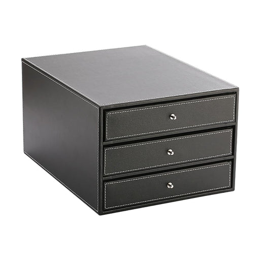 PU Leather Desk Organizer With 3 Drawers, Letter Rack, Desktop Paper Rack for Office Supplies Accessories, Document and Bills Collection Holder - Black