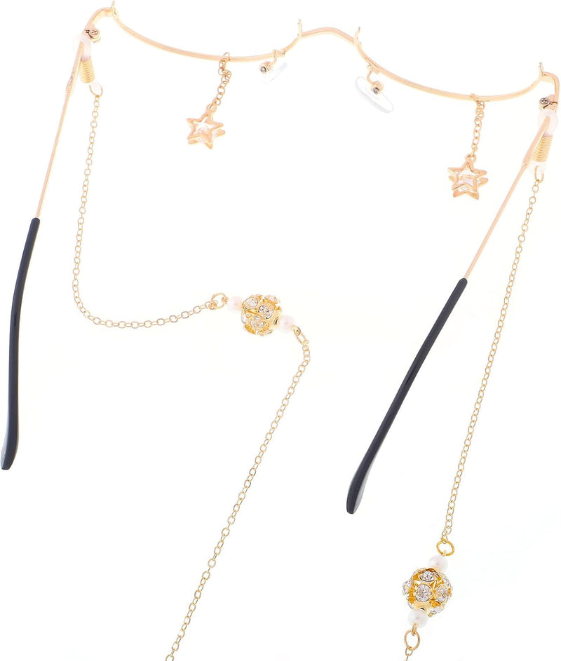 Golden Apple No Lens Half Frame Glasses Metal Crystal Rhinestone Sunglasses without Lens with Metal Lanyard Chain