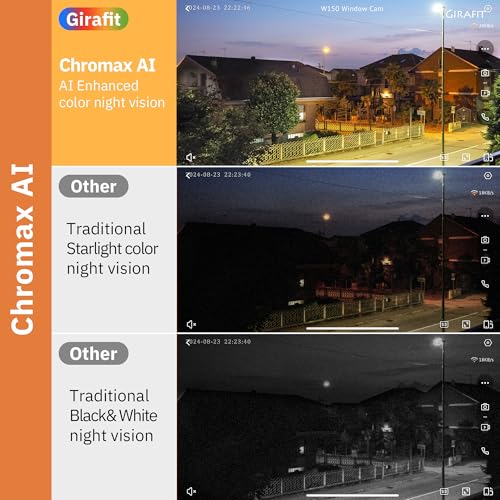 Girafit 3MP 2K Window Camera, 2.4GHz 5GHz WiFi Cameras for Home Security, 2 Pack with ChroMax Al Color Night Vision, Person and Motion Detection, 24/7 Recording,
