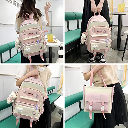 YGYCF Kawaii Backpack 5Pcs Set for Student with Cute Bear Accessories - School Bags for Teen Girls Back to School Supplies