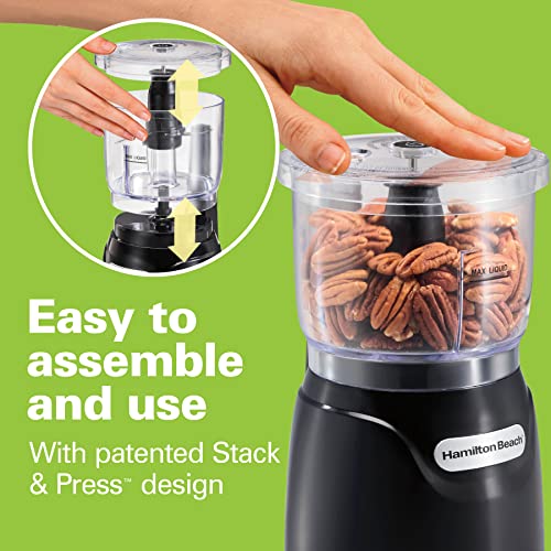 Hamilton Beach Stack and Press™ Food Chopper, 710 ml / 3 cup capacity, 350W, chop, puree, emulsify, easy cleaning with removable bowl and blade, cord wrap for easy storage, 72850-ME
