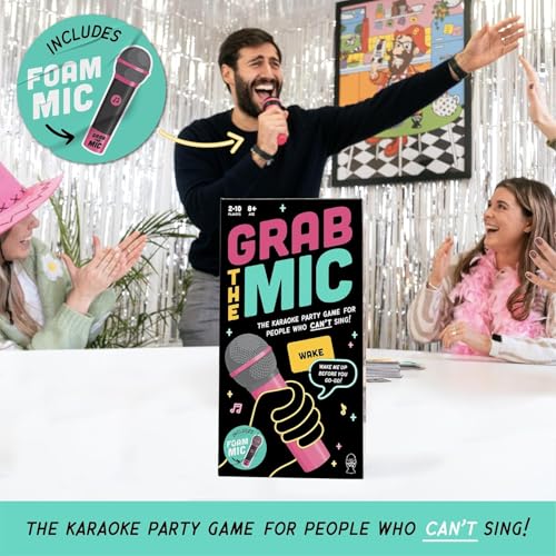 KALEDE® Official Grab The Mic – Family Karaoke Game, 8+ Year Olds, 2-10 Players - Board Game for Bad Singers with 250 Lyrics (125 Cards) for Hilarious Game Nights & Birthday Party, Kids Gift