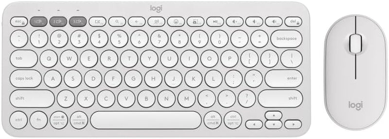 Logitech Pebble 2 Combo, Wireless Keyboard and Mouse, Quiet and Portable, Customisable, Logi Bolt, Bluetooth, Easy-Switch for Windows, macOS, iPadOS, Chrome, ARA Layout - Graphite - Pebble 2 Combo White
