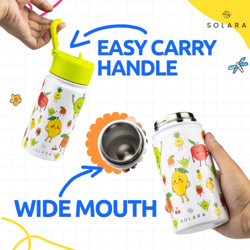 SOLARA Water Bottle for Kids 450ml, Kids Water Bottle, Sipper Bottle for Kids, Thermosteel Kids Bottle, Stainless Steel Water Bottle for Kids, Straw Bottle for Kids, Fruit