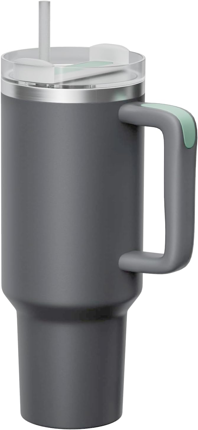 KISSKIND 40 oz tumbler with handle Travel Mug Straw Covers Cup with Lid Insulated Quencher Stainless Steel Water Iced Tea Coffee Gift Purple