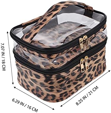 Lurrose Makeup Bag with Large Capacity Double-layer Travel Toiletry Bag Portable Cosmetic Organizer Multifunctional Storage Pouch (Leopard Print)