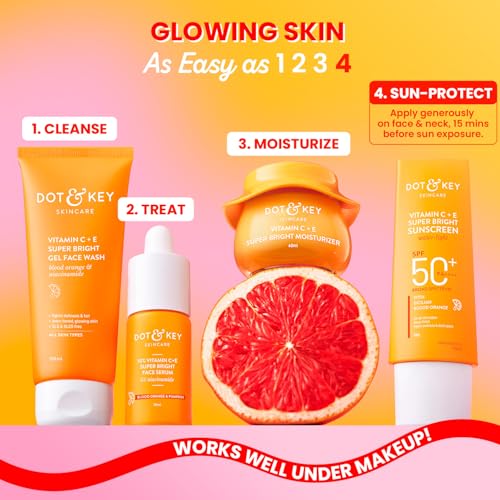 Dot & Key Sunscreen SPF 50 PA+++ with Vitamin C + E | for Even Toned & Glowing Skin | No White Cast, WaterLight I UVA/B & Blue Light Protection I Better Vitamin D absorption I for Women & Men | 50gm