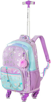 4-wheel Trolley 17" School Bag Set of 3 w/Lunch Bag and Pencil Pouch - Love Purple