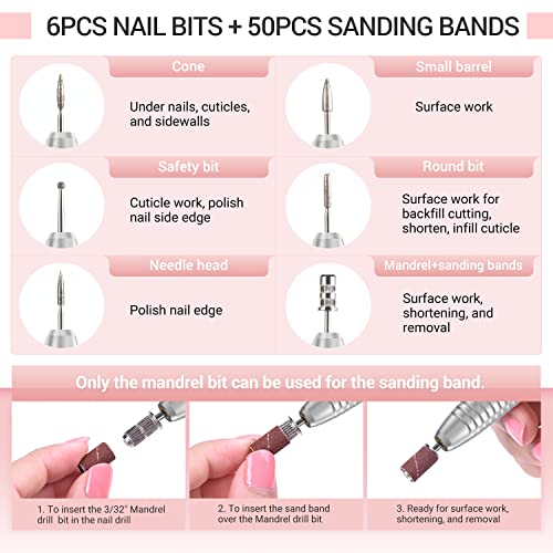 MelodySusie Portable 28000 RPM Electric Nail Drill with Bits, 56 Sanding Bands, Compact Nail Drill Machine for Acrylic Nails Professional Shaping, Gel Nails Manicure Pedicure Polishing, Upgrade