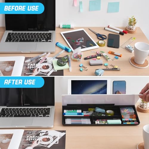Beauenty Small Glass Desktop Whiteboard Dry-Erase-Board - Computer Keyboard Stand White Board Surface Pad with Drawer, Desk Organizers with Accessories for Office, Home, School Supplies (Black)