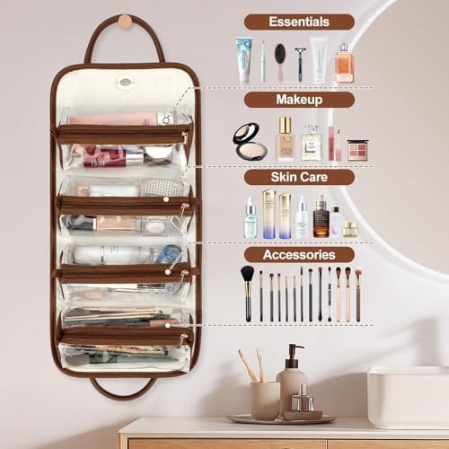 Azonee Makeup Bag, Detachable Travel Cosmetic Bag For Women Portable Large Capacity Makeup Organizer Makeup Case Toiletry Bag Foldable and Waterproof Storage Bag (24x12x12cm)