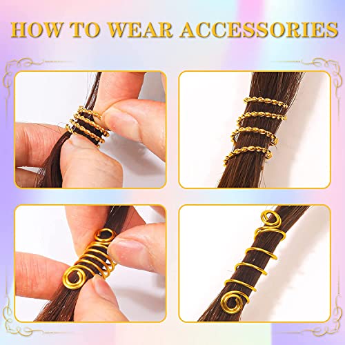 SYOSI 259PCS Hair Jewelry Accessories for Women Braids, Hair Loc Wire Wrapped Adornment for Dreadlock, Hair Aluminum Beads Charms Gold Braids Ring Cuffs Clips with Pendants for Hair Decorations