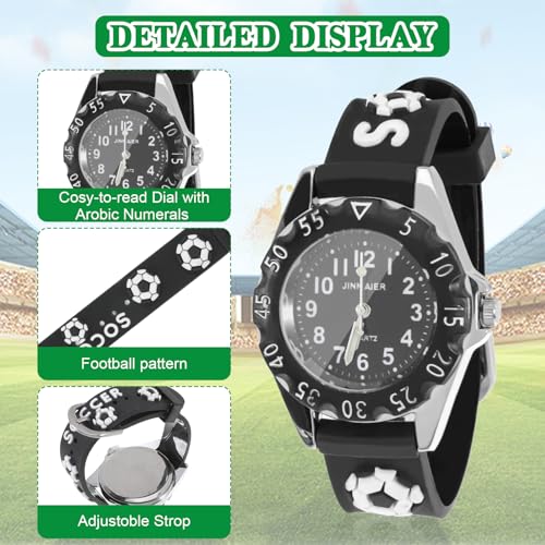 3 Pack Boys Watch With Football Keychain and Wristband Set, Black Toddler Watch Kids Watch Boys 3D Football Silicone Strap, Football Watch Watches for Boys Ages 5-7 Boys Watches For 7 Years Old,