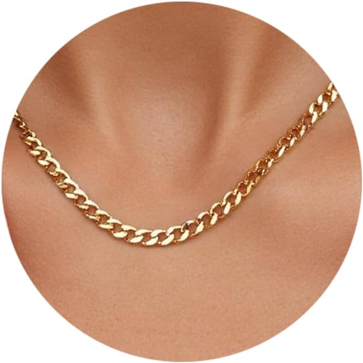 Minimalist Thin Gold Chain 18K Gold Thin Box Chain Necklace Short Small Gold Chain Choker Necklaces for Women - Gold Box Chain 17 Inch Style K