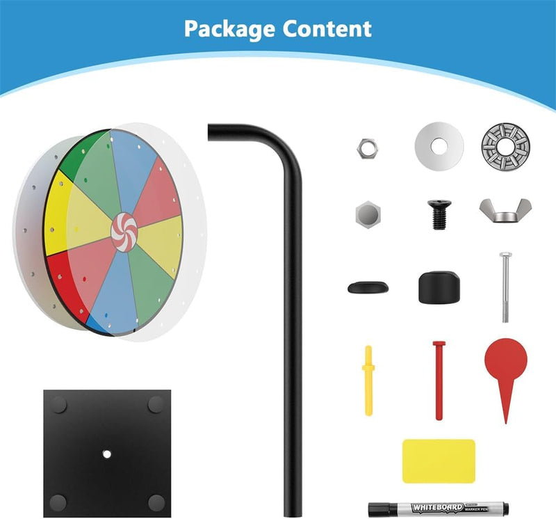 12 Inch Prize Wheel Spinning Game - Carnival Spinner Wheel for Prizes, Fortune Wheel Spinner with Stand, Ruleta de Premios with Dry Erase Marker and Eraser, 10 Options