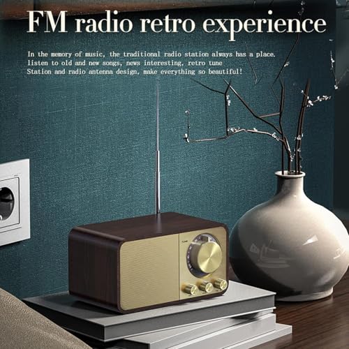 Saraele Wooden Wireless BT5.0 Wooden Classic Home Radio Speaker Vintage Bluetooth Speaker Walnut Classic Home FM Radio Subwoofer TF Card AUX Small Audio USB Port JY-66