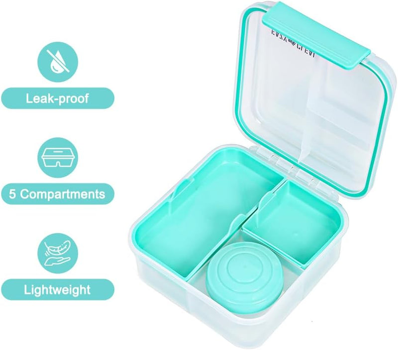 3/4/5 Compartment Convertible 1250ml Bento Lunch Box with 150ml Gravy Bowl - Green