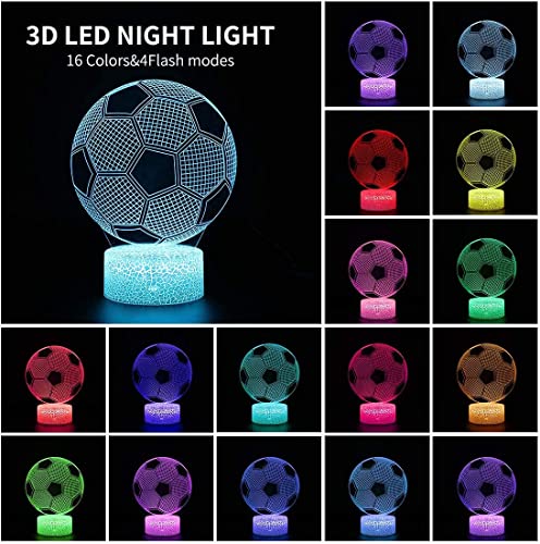 Football 3D Illusion Lamp, Football Gifts for Boys Girls, 3D Night Light with 16 Colors Change Remote Control Decorative Desk Lamp Creative Birthday Christmas Gift Sports Fans Toys (Football 1)