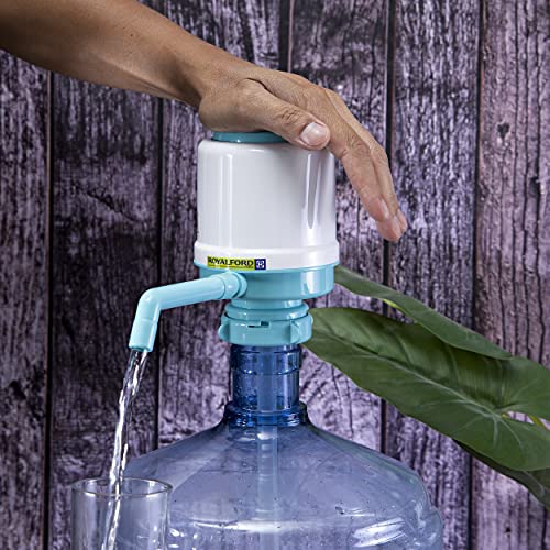 Royalford Water Pump - Dolphin water pump Water Bottles Pump Manual Water Bottle Pump, Easy Drinking Water Pump, Easy Portable Manual Hand Press Dispenser Water Pump White & Blue