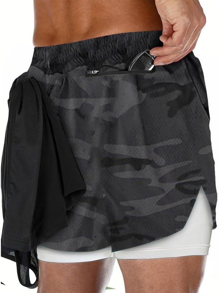 VITION Gym Shorts for Men, Men's Activewear Running Shorts,Drawstring Gym Shorts Men, 2 Layer Loose Athletic Shorts with 4 Pockets