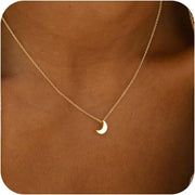 Diamond Solitaire Pendant Necklace for Women Dainty 14K Gold Plated Tiny CZ Diamond Choker Necklace Layered Cubic Zirconia Moon Round Dot Necklaces Wedding Bridesmaid Jewelry Gifts - gold