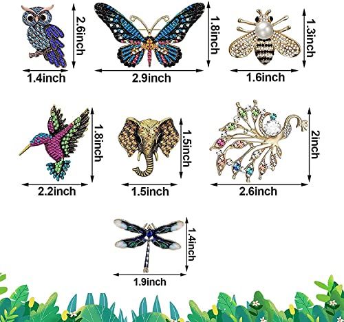 Women Brooch Set, 7 Pcs Crystal Brooch Antique Cute Animal Shape Colorful Rhinestone Pins Costume Gifts, Retro Brooches for Cloth Scarf and Hat, Stylish Elegant Brooch Pin for Women Men Party Wedding