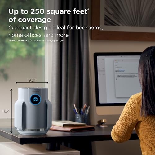 Shark NeverChange Air Purifier Compact Pro with Long-lasting HEPA Exceeding Filtration, For Pet Dander, Dust, Smoke, Allergens, Up to 250 sq. ft. for Bedroom, Home Office, Dorm, HP071BRN (2025)