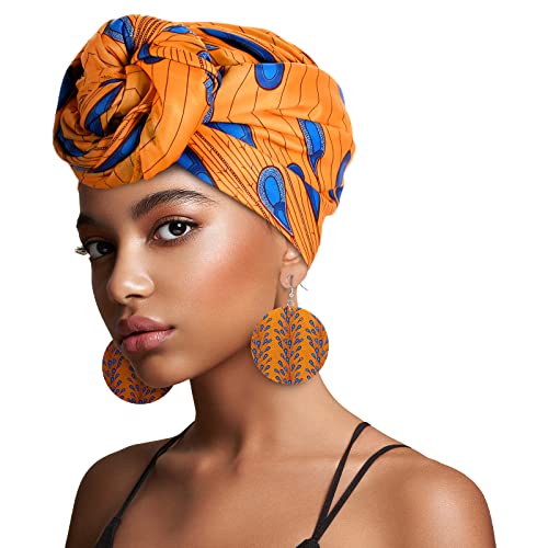 3Pcs Women African Dashiki Skirt Traditional Costume African Bohemian Head Wrap Scarf Drop Dangle Earring