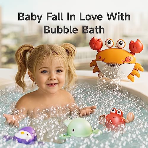 TUMAMA Baby Bath Toy,Musical Bath Bubble Maker Machine,3 Wind-Up Bathtub Toys,Crab Shower Water Toy for Toddlers Kids Boys Grils,4 Pieces