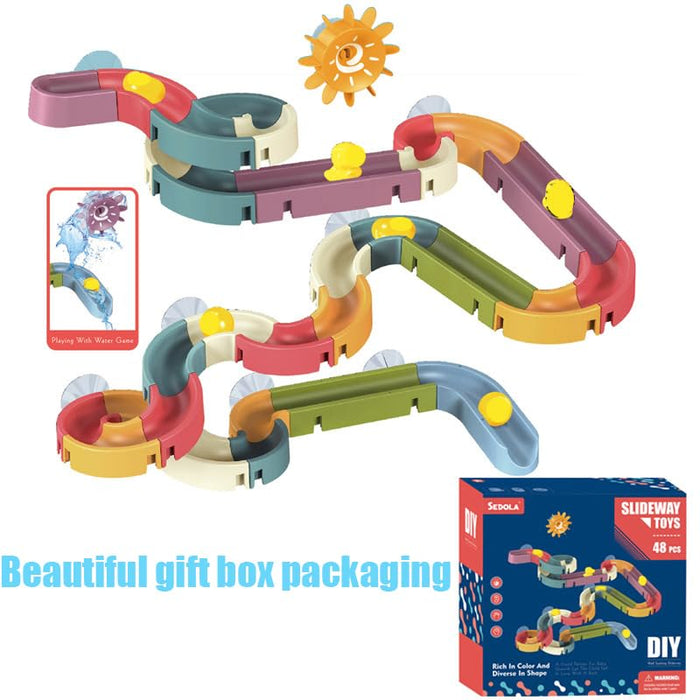 AM ANNA DIY Bath Toys 48 pcs Water Balls Tracks with Suction Cups Toys for Kids 3-8 Years , Take-Apart Water Slide Toy Ball Track,Pool Bathroom Shower Set Gift Toys for boys girls