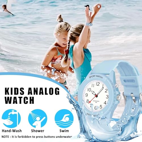 Wisfunlly Kids Analog Watch for Boys Girls, Waterproof Time Teaching Watch with Night Light, Teenager Children Watches Easy to Read and Learning Time for Children 6-18