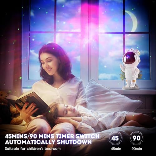 SZPACMATE Astronaut Galaxy Star Projector Starry Night Light Projector with Nebula,Timer and Remote Control, Bedroom and Ceiling, Gifts for Children and Adults, Acrylonitrile Butadiene Styrene, White