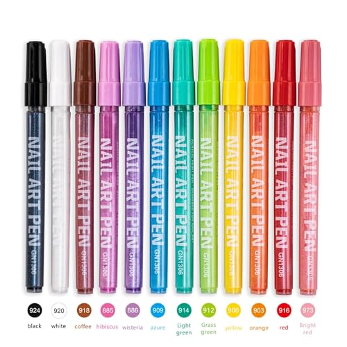 12 Colors Nail Art Pens Set, Nail Polish Pens, Graffiti Nail Dotting Tools, Acrylic Paint Pens, for Girls Women DIY Pedicure Traditional Nails Art, Nails Art Design, Manicure Nail Pens for Salon DIY