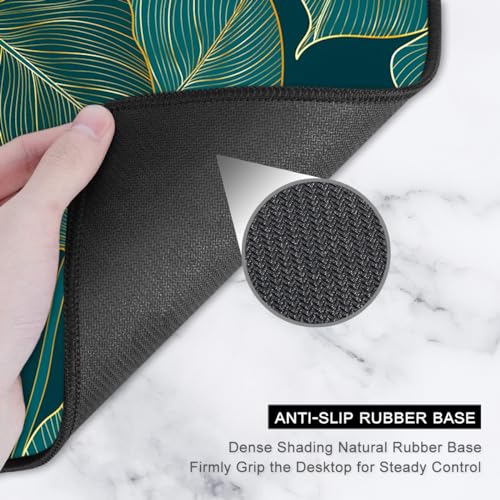 Auhoahsil Desk Mat, Ultra Large Mouse Pad, XXL Gaming Mousepad, Green Tropical Leaves Desk Pad, Big Extended Full Size Mouse Pad, Desktop Desk Matt for Keyboard, Laptop & Computer, 35.5 x 15.7 in