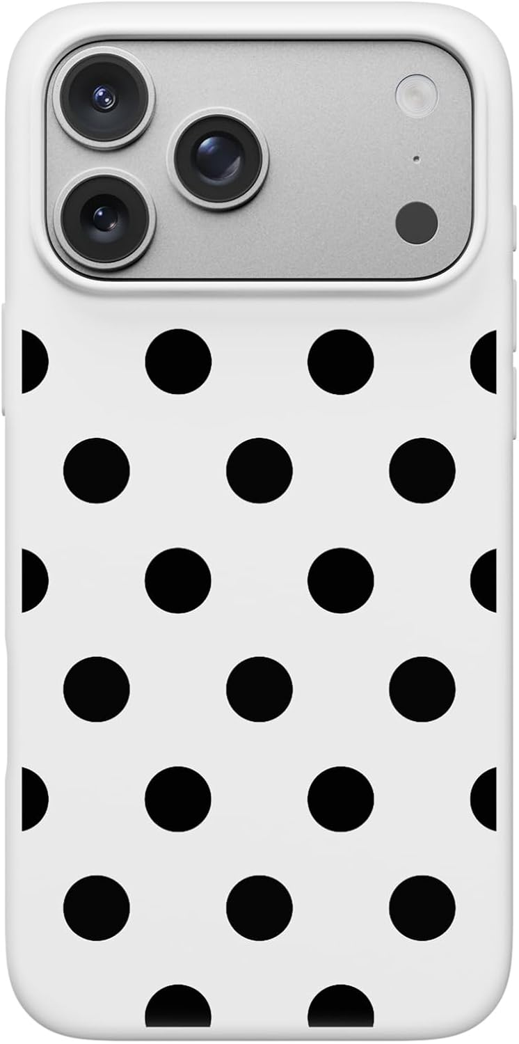 ORNARTO Compatible with iPhone 17 Pro Max Case 6.9", Slim Liquid Silicone 3 Layers Soft Gel Rubber Shockproof Protective Cover with Anti-Scratch Microfiber Lining-Chalk Pink - Black and White Polka Dot